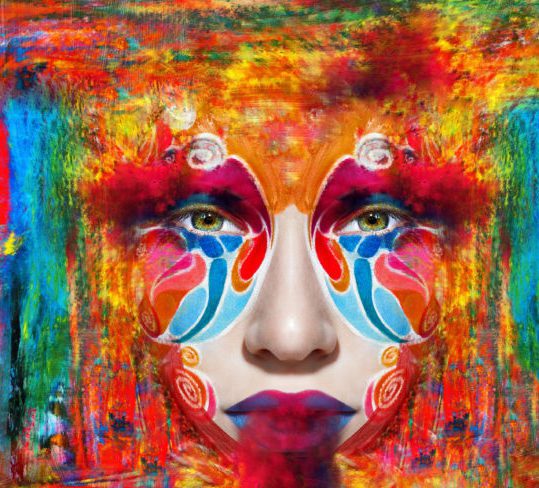 close up art woman has color face