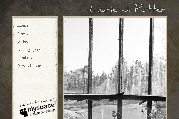 Musician Laurie Potter, black and white cd cover looking through window with bars